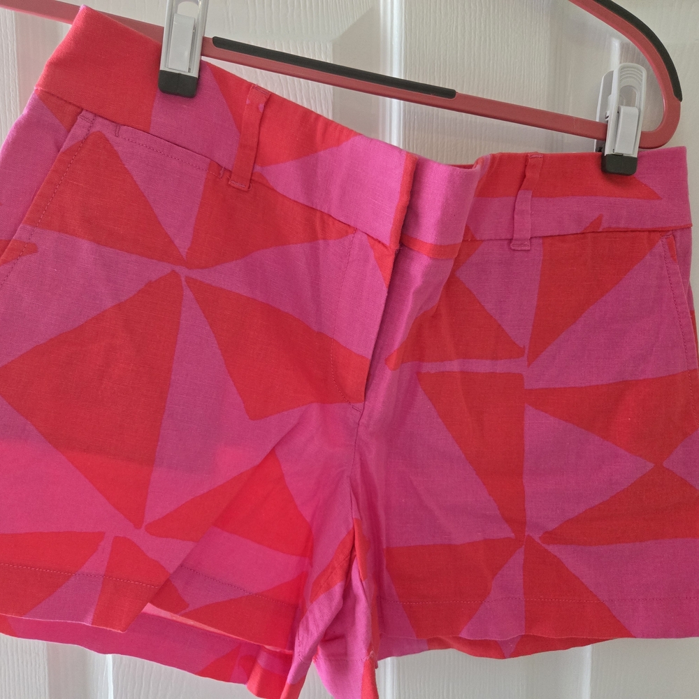 LOFT Pink and Red Bermuda Shorts with Geometric Pattern